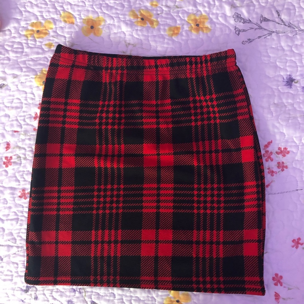 Red and black plaid skirt